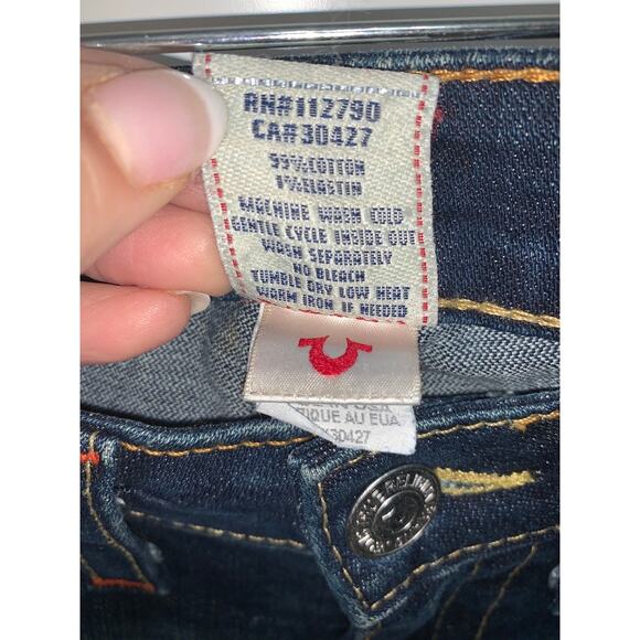 True Religion Women's Flare Jeans Size 27 Blue‎ Low Rise Thick Stitching - Picture 4 of 10